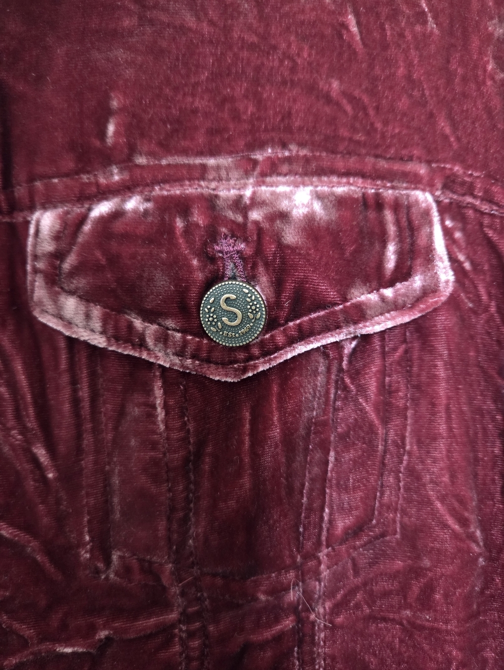 Sundance Wine Color Velvet/Silk Blend Button-Front Trucker Jacket Large Western - Picture 5 of 13